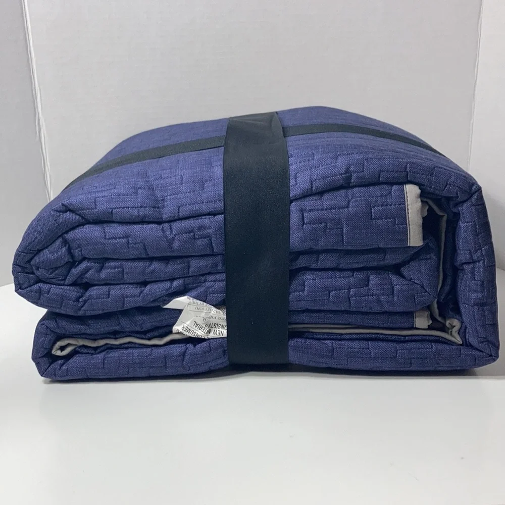 Attention Reversible Quilt King Blue Gray Chambray Look Geometric Quilting NWT